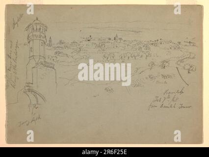 Verso: Horizontale Ansicht des Hügels mit einem muslimischen Schrein oben, links gesehen rechts vom Laken. Recto: Graphit auf grauem Papier Verso: Graphit, Pinsel und weißer Gouache auf grauem Papier. Datum: 7. Und 10. Februar 1868. Museum: Cooper Hewitt, Smithsonian Design Museum. Stockfoto