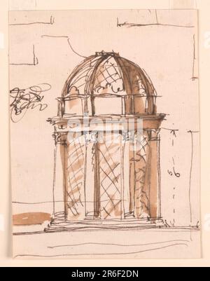 Design für ein Herzstück. Stift und braune Tinte, Bürste und braune Wäsche auf weißem, liegendem Papier. Datum: 1746-1809. Museum: Cooper Hewitt, Smithsonian Design Museum. Stockfoto