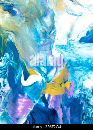Blaue Welle, fantastische Malerei, kreativer handgemalter Hintergrund, Marmorstruktur, abstraktes Meer, Acryl. Moderne Kunst. Stockfoto