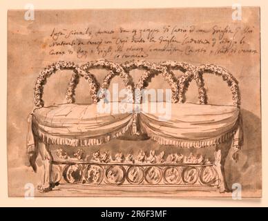 Sofa. Stift und braune Tinte, Bürste und braune Wäsche, Graphit auf beigefarbenem Papier. Datum: 1746-1809. Museum: Cooper Hewitt, Smithsonian Design Museum. Stockfoto