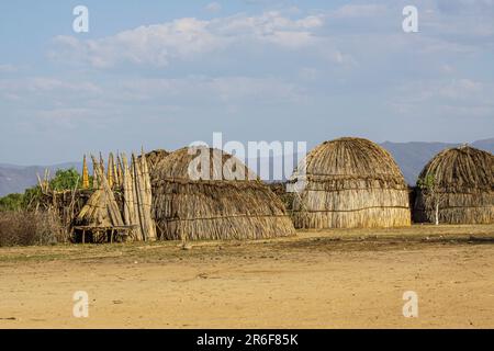 Mitglieder des Arbore-Stammes, die im Omo-Tal, Äthiopien, Stockfoto