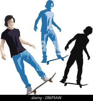 Vektor-Illustration von jungen Teenager Skater einen Trick auf einem Skateboard zu tun Stock Vektor