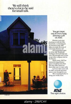 AT & T-Anzeige für Ferngespräche in einem Magazin in NatGeo 1988 Stockfoto