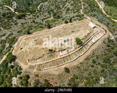 Puig Castellar Iberian Siedlung im Parc de la Serralada de Marina, im oberen Teil von Turo del Pollo, Provinz Santa Coloma de Gramanet Stockfoto