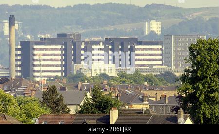 Luftaufnahme der Stadt jetzt West Glasgow Ambulatory Care Hospital früher Yorkhill Royal Hospital für kranke Kinder Stockfoto