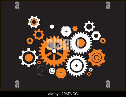 Verschiedene Arten von Zahnrädern auf schwarzem Hintergrund Stock Vektor
