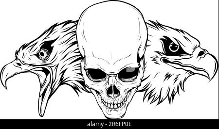 vektordarstellung zweier Kopfadler mit Schädel Stock Vektor