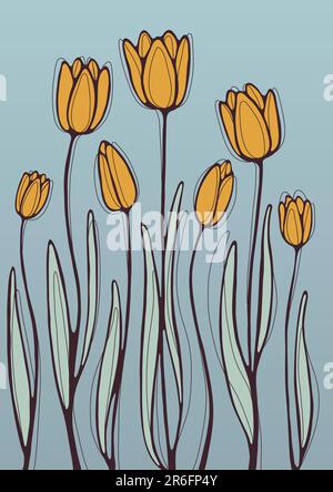 Sammlung verschiedener schöner, mehrfarbiger Orangentulpen Stock Vektor