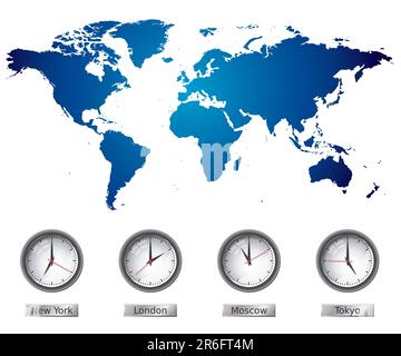 Weltkarte mit Zeitzonen. Weitere Kartenabbildungen finden Sie in meinem Portfolio. Stock Vektor