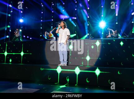 Tyler Hubbard tritt am 1. Tag des CMA Fests im Nissan Stadium am Donnerstag, den 8. Juni 2023 in Nashville, Tennessee auf. Foto: Amiee Stubbs/ImageSPACE/Sipa USA Stockfoto