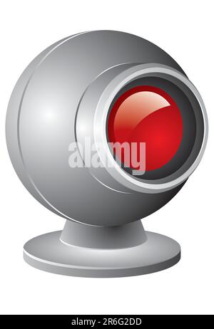 Webcam-Abbildung mit roter Linse isoliert auf weißem Hintergrund - Vektor Stock Vektor