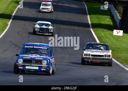 Nick Swift, Mini 1275 GT, HRDC „Gerry Marshall“ Trophy Series, über 30 Autos auf dem Spielfeld für ein fünfundvierzig Minuten dauerndes zwei-Fahrer-Rennen vor den 1980er Jahren Stockfoto