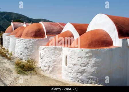 Griechenland, Dodekanes, Insel Kassos, Panagia, Sechs Kirchen, Komplex von sechs kleinen Kirchen aus dem achtzehnten Jahrhundert. Der Sage nach wurden Stockfoto