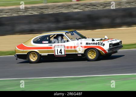 John Spiers, Nigel Greensall, Ford Capri Hermetite, HRDC „Gerry Marshall“ Trophy Series, über 30 Autos auf dem Spielfeld für einen 45-minütigen Fahrer Stockfoto