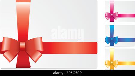 Set leerer weißer Karten mit farbigem Geschenkband und Schleife Stock Vektor