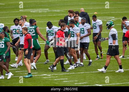 9. Juni 2023, Florham Park, New Jersey, USA: Das Team der New York Jets bei organisierten Teamaktivitäten im Atlantic Health Jets Training Center, Florham Park, New Jersey. Duncan Williams/CSM Stockfoto