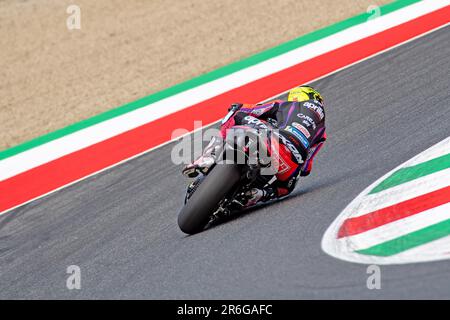 9. Juni 2023; Autodromo Internazionale del Mugello, Scarperia e San Piero, Florenz, Italien; 2023. Italienischer MotoGP-Trainingstag; Maverick Vinales Aprilia Racing Credit: Action Plus Sports Images/Alamy Live News Stockfoto