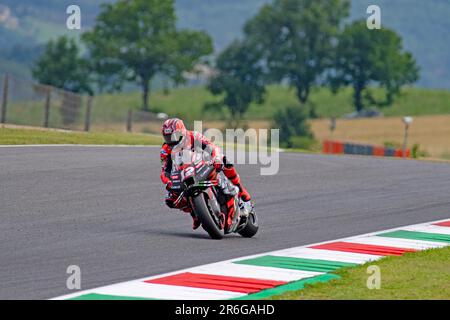 9. Juni 2023; Autodromo Internazionale del Mugello, Scarperia e San Piero, Florenz, Italien; 2023. Italienischer MotoGP-Trainingstag; Maverick Vinales Aprilia Racing Credit: Action Plus Sports Images/Alamy Live News Stockfoto