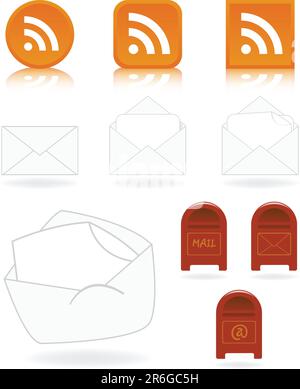 Satz von E-Mail- und Feed-Symbolen – Vektorabbildungen Stock Vektor