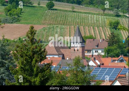 Stadtbild mit Wallfahrtskirche der Jungfrau Maria, Ranschbach, Pfalz, Rheinland-Pfalz, Deutschland, Europa Stockfoto