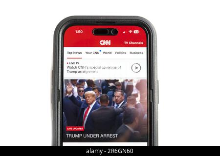 Donald Trump vor dem Gericht in New York City, um Anklage gegen 34 Verbrechen zu erheben, einschließlich Schweigegeld und Fälschung von Geschäftsunterlagen. Stockfoto