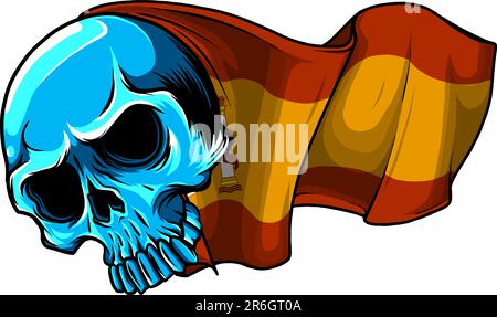 vektorblaue Schädelhandzeichnung auf weißem Hintergrund Stock Vektor