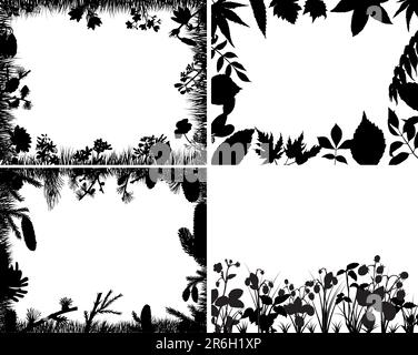 Set von vier Vektor Rasen Silhouetten Hintergründe Stock Vektor