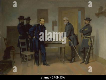 Lee ergibt sich Grant bei Appomattox. Datum: Ca. 1870. Öl auf Pappe. Museum: Smithsonian American Art Museum. Odysseus S. Grant. Stockfoto