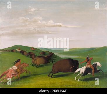 Büffeljagd mit Schleifen und Lanzen. Öl auf Segeltuch. Datum: 1832-1833. Museum: Smithsonian American Art Museum. Stockfoto