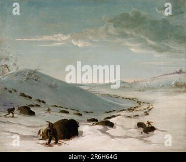 Buffalo Chase im Winter, Indianer auf Schneeschuhen. Öl auf Segeltuch. Datum: 1832-1833. Museum: Smithsonian American Art Museum. Stockfoto