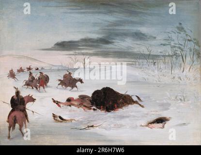 Sterbender Buffalo Bull in einer Schneeverwehung. Öl auf Segeltuch. Datum: 1837-1839. Museum: Smithsonian American Art Museum. Stockfoto