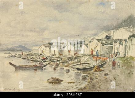 Das Dorf Der Ranch-Ureinwohner, Sitka, 1884. Datum: 1884. Aquarell auf Papier, auf Pappe montiert. Museum: Smithsonian American Art Museum. Stockfoto