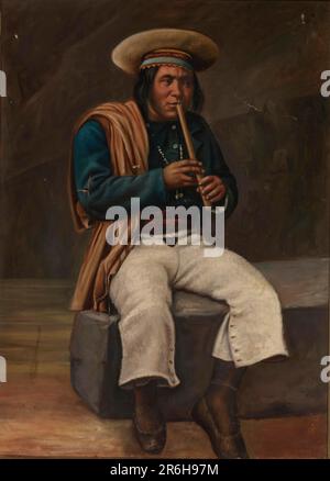Bolivianischer Indianer spielt die Quena. Öl auf Segeltuch. Datum: Ca. 1890-1892. Museum: Smithsonian American Art Museum. Stockfoto