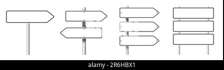 Verschiedene leere Straßenschilder auf weißem Hintergrund, Collage-Design Stockfoto