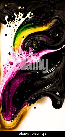 Ein lebendiges Bild einer schwarzen und rosafarbenen Farbe mit winzigen Punkten auf ein weißes Papier Stockfoto