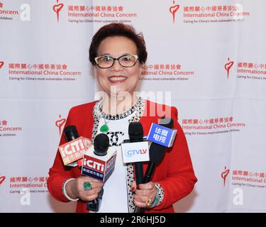 Yorba Linda, Kalifornien, USA. 5. Juni 2023. ARIS Ai, Präsident der Shennel Trading Group, nimmt an der Pressekonferenz „International China Concern (ICC)“ und „American Friends of ICC „Stand for Children“ zum 30. Jahrestag in der Richard Nixon Presidential Library and Museum in Yorba Linda, Kalifornien, Teil. Kredit: Sheri Determan Stockfoto