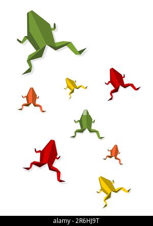 Gruppe von verschiedenen Origami lebhafte Farben Frosch. Vektor-Datei zur Verfügung. Stock Vektor