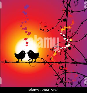 Liebe, Vögel auf AST küssen Stock Vektor