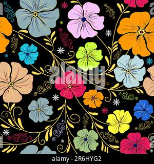 Nahtloses Blumenmuster mit handwerklichen bunten Blumen (Vektor) Stock Vektor