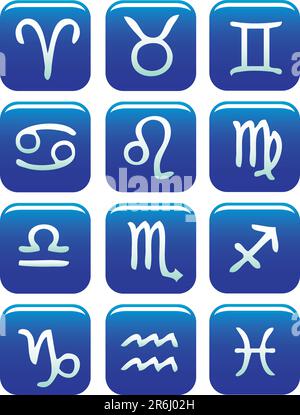 Zodiac-Symbolsatz Vektor blau Stock Vektor