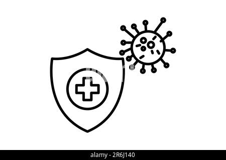 Symbol für Virenschutz. Ikone im Zusammenhang mit Immun-, Grippekeim-, Antiseptikum- und Hygieneschutz. Liniendesign. Einfache Vektorkonstruktion editierbar Stock Vektor