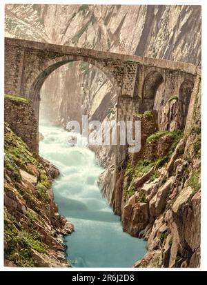 Teufelsebrücke 'Devil's Bridge', Andermatt, Uri, Schweiz. Stockfoto