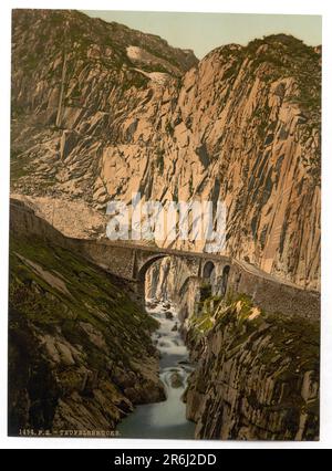 Teufelsebrücke 'Devil's Bridge', Andermatt, Uri, Schweiz. Stockfoto