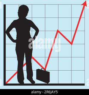 Geschäftsdiagramme, die Fortschritt und Erfolg zeigen, mit Silhouetten für Geschäftsleute Stock Vektor