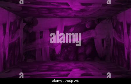 3D Zimmer im Vintage-Stil, abstrakter Hintergrund, leerer Blick auf die Wand und den Boden des Zimmers Stockfoto