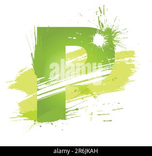Grüne abstrakte Farbe spritzt die Schriftart. Buchstabe P. Vector auf weißem Hintergrund. Stock Vektor