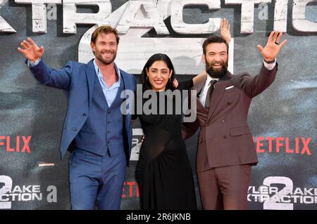 Chris Hemsworth, Golshifteh Farahani und Sam Hargrave beim Special Screening des Kinofilms „Tyler Rake: Extraction 2" im Zoo Palast. Berlin, 09.06.2023 Stockfoto