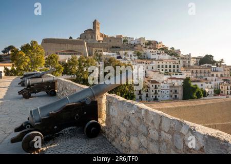 KANONEN-KATHEDRALE FESTUNG PROMENADE ALTSTADT IBIZA BALEAREN SPANIEN Stockfoto