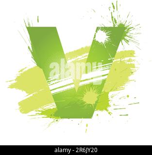 Grüne abstrakte Farbe spritzt die Schriftart. V. Vektor auf weißem Hintergrund. Stock Vektor