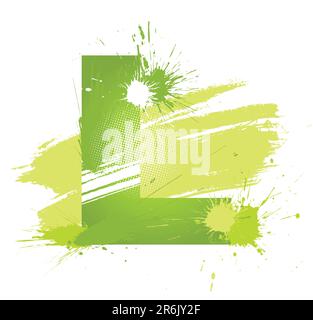 Grüne abstrakte Farbe spritzt die Schriftart. Buchstabe L. Vektor auf weißem Hintergrund. Stock Vektor